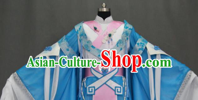 Traditional Chinese Cosplay Court Princess Blue Dress Ancient Drama Female Swordsman Costumes for Women