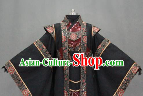 Customize Chinese Traditional Cosplay Monarch Black Costumes Ancient Swordsman Clothing for Men