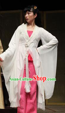 Chinese Drama I Love Taohua Classical Dance White Dress Stage Performance Costume and Headpiece for Women