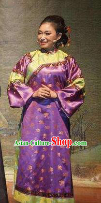 Chinese Drama Lin Zexu Classical Dance Purple Dress Stage Performance Costume and Headpiece for Women