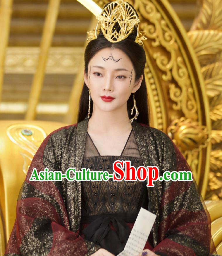 Ancient Chinese Queen Ling Yue Drama Love and Destiny Replica Costumes and Headpiece for Women