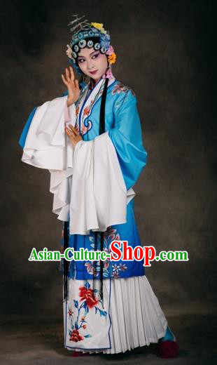 Chinese The Burning Of The Imperial Palace Opera Dance Blue Dress Stage Performance Costume and Headpiece for Women