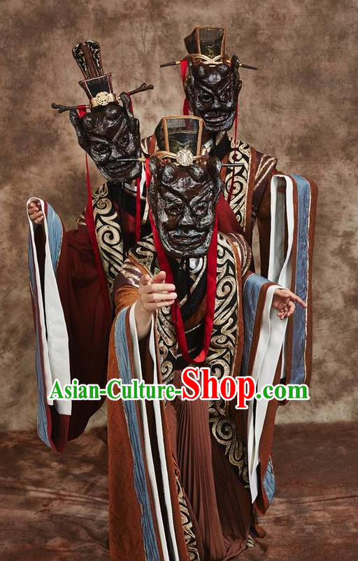 Chinese Drama Yuan Qu Ancient Dance Brown Clothing Stage Performance Dance Costume for Men