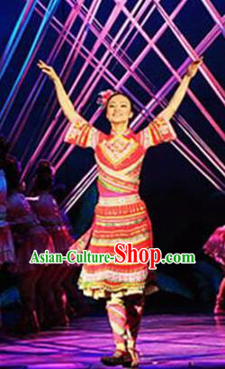 Chinese Ayiduo Ethnic Nationality Dance Red Dress Stage Performance Costume and Headpiece for Women