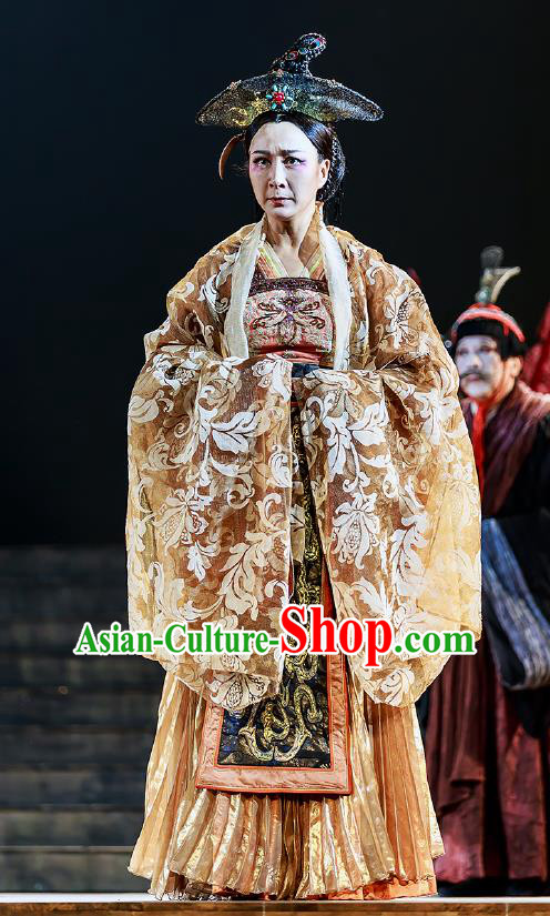 Chinese Drama Prince of Lanling Ancient Queen Mother Dress Stage Performance Dance Costume and Headpiece for Women