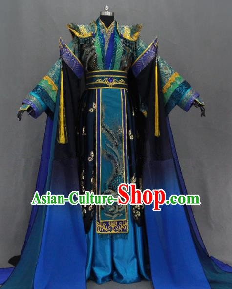 Customize Chinese Traditional Cosplay Royal Highness Blue Costumes Ancient King Swordsman Clothing for Men