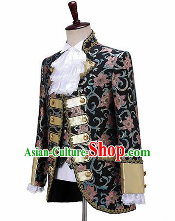 Traditional England Prince Costumes European Court Jacquard Weave Red Flowers Vest Coat Clothing for Men