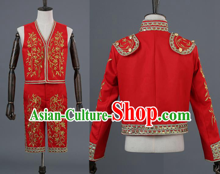 Traditional European Prince Costumes Spanish Court Red Clothing for Men
