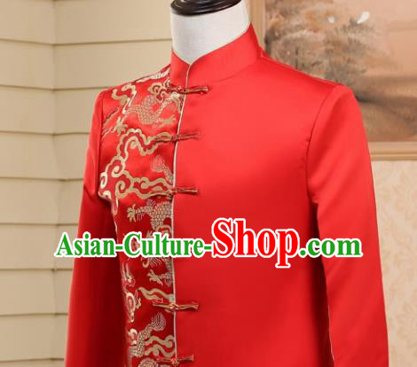 Traditional Chinese Tang Suit Costumes Wedding Red Overcoat for Men