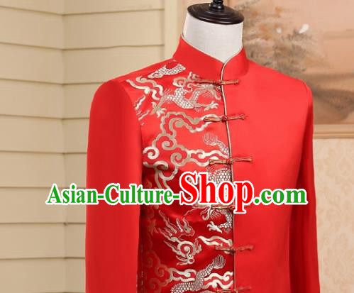 Traditional Chinese Tang Suit Costumes Wedding Red Overcoat for Men