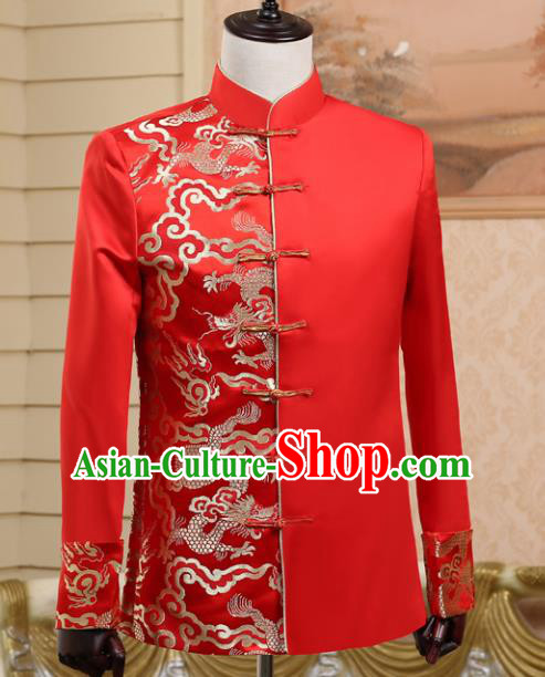 Traditional Chinese Tang Suit Costumes Wedding Red Overcoat for Men