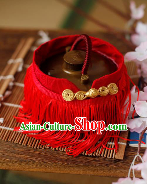 Traditional Chinese Ancient Termofor Cover Embroidered Red Tassel Brocade Bag