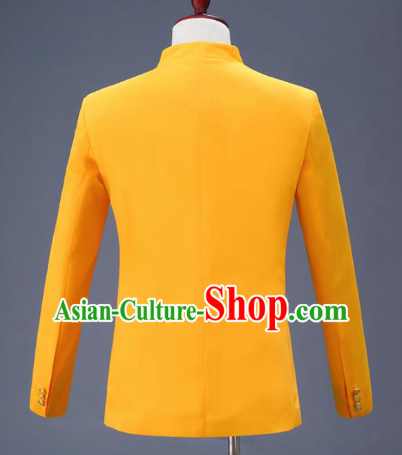 Traditional Chinese Tang Suit Costumes Embroidered Dragon Yellow Overcoat for Men
