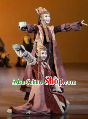 Chinese Zhaojun Chu Sai Ancient Mongol Nationality Dress Stage Performance Dance Costume and Headpiece for Women