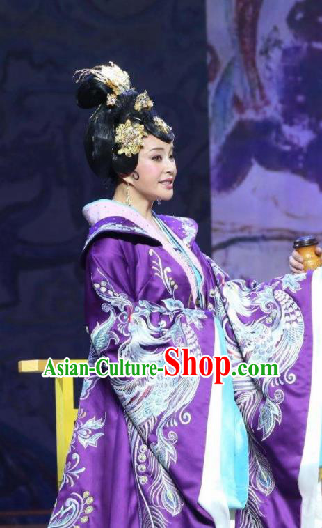 The Empress of China Ancient Tang Dynasty Court Queen Purple Dress Stage Performance Dance Costume and Headpiece for Women
