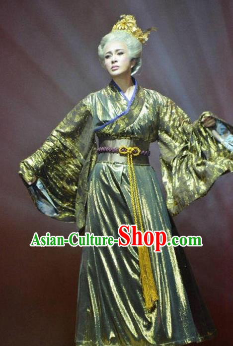 The Empress of China Ancient Tang Dynasty Queen Grey Dress Stage Performance Dance Costume and Headpiece for Women