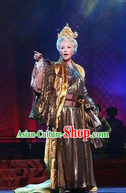 The Empress of China Ancient Tang Dynasty Queen Grey Dress Stage Performance Dance Costume and Headpiece for Women