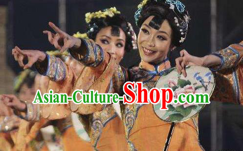Chinese South Beauty Classical Dance Fan Dance Dress Stage Performance Costume and Headpiece for Women