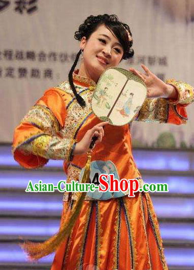 Chinese South Beauty Classical Dance Fan Dance Dress Stage Performance Costume and Headpiece for Women