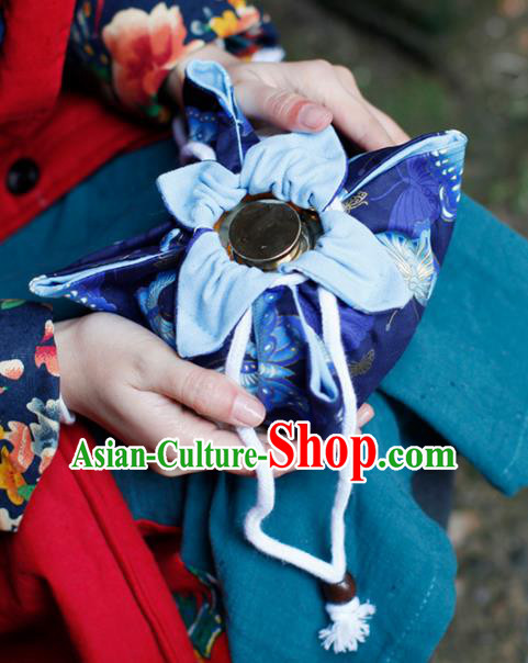 Traditional Chinese Ancient Termofor Cover Butterfly Pattern Royalblue Cloth Bag
