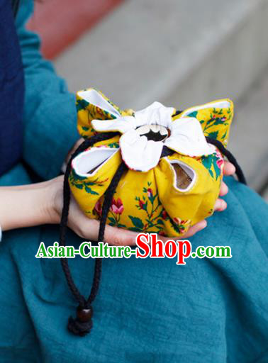 Traditional Chinese Ancient Termofor Cover Classical Flowers Pattern Yellow Cloth Bag