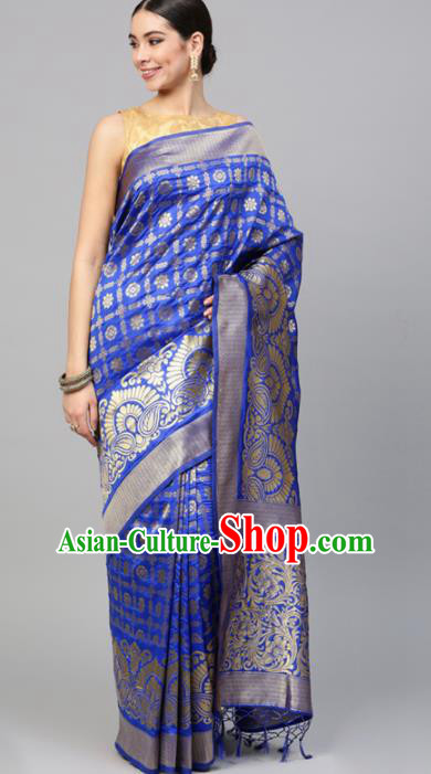 Asian Indian Bollywood Royalblue Silk Dress India Traditional Wedding Sari Costumes for Women