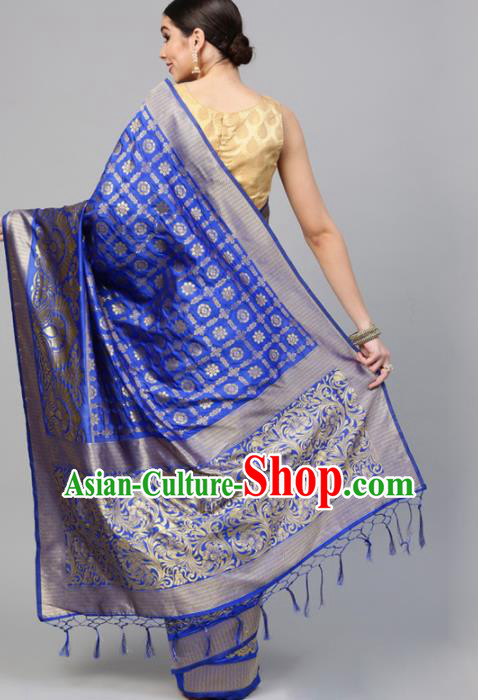 Asian Indian Bollywood Royalblue Silk Dress India Traditional Wedding Sari Costumes for Women