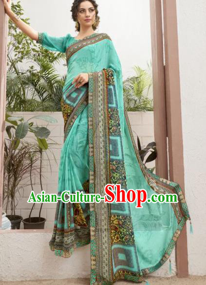 Asian Indian Bollywood Green Saree Dress India Traditional Costumes for Women