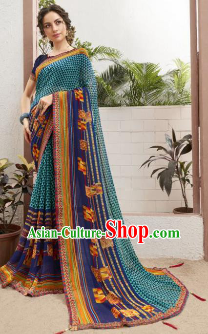 Asian Indian Bollywood Lake Blue Saree Dress India Traditional Costumes for Women
