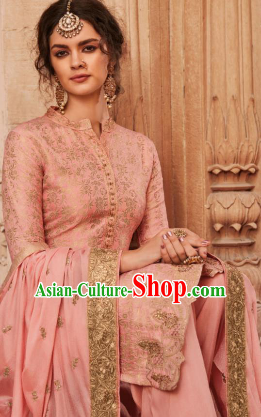 Asian Indian Punjabis Bride Pink Blouse and Pants India Traditional Lehenga Choli Costumes Complete Set for Women