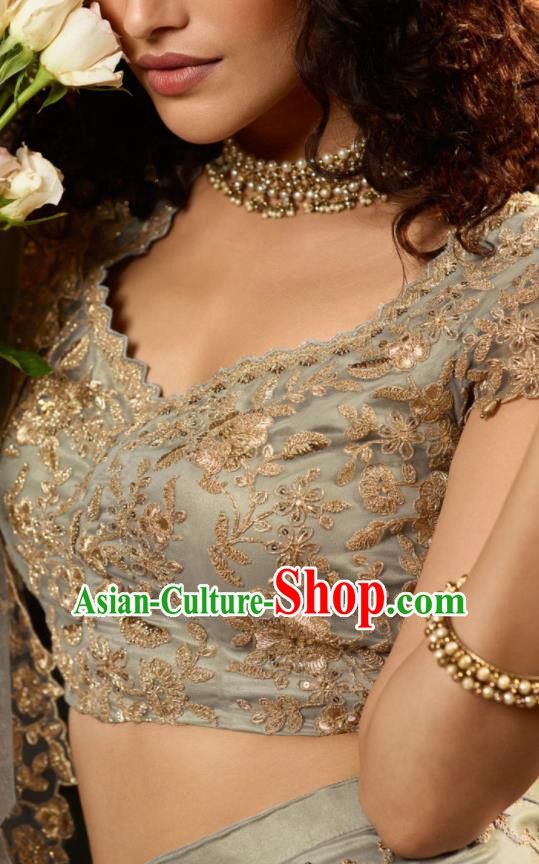 Asian Indian Bollywood Lehenga Light Blue Embroidered Dress India Traditional Costumes for Women