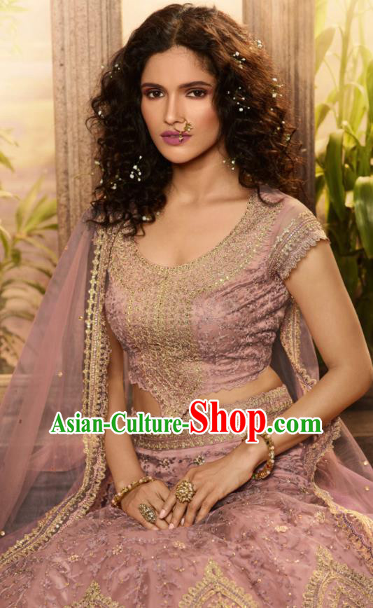 Asian Indian Bollywood Lehenga Light Purple Embroidered Dress India Traditional Costumes for Women