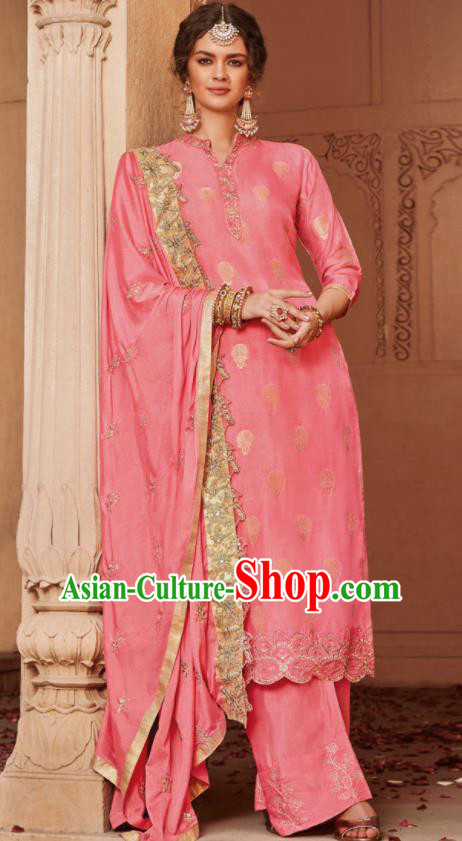 Asian Indian Punjabis Bride Rosy Blouse and Pants India Traditional Lehenga Choli Costumes Complete Set for Women
