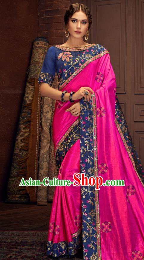 Asian Indian Court Rosy Silk Embroidered Sari Dress India Traditional Bollywood Costumes for Women