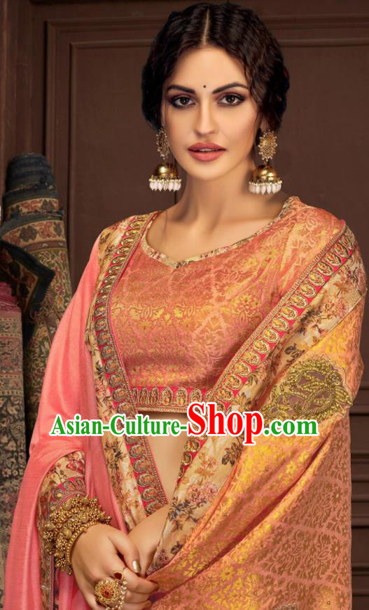 Asian Indian Court Pink Silk Embroidered Sari Dress India Traditional Bollywood Costumes for Women
