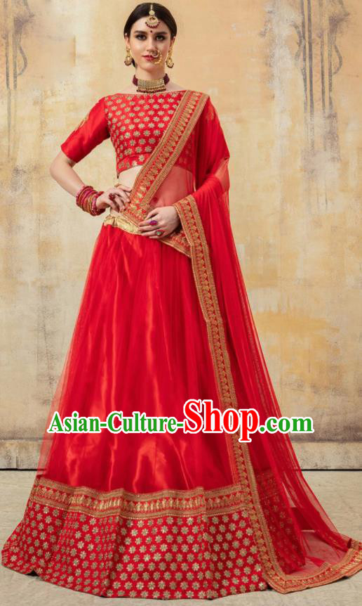 Asian Indian Bollywood Wedding Embroidered Red Dress India Traditional Bride Costumes for Women