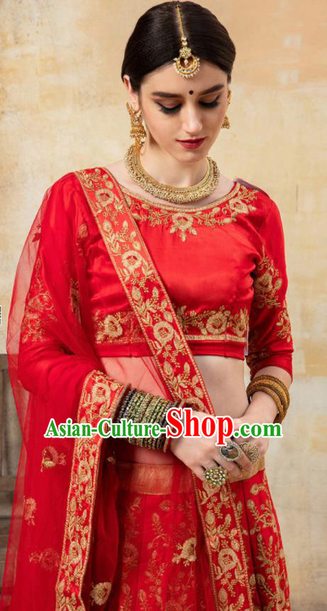 Asian Indian Bollywood Wedding Red Silk Dress India Traditional Bride Lehenga Costumes for Women