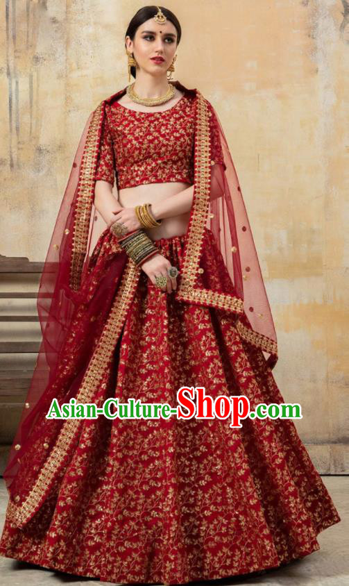 Asian Indian Bollywood Wedding Red Silk Dress India Traditional Bride Lehenga Costumes for Women