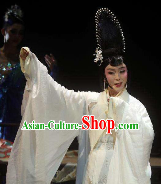 Chinese Zhaojun Chu Sai Ancient Imperial Consort Classical Dance White Dress Stage Performance Costume and Headpiece for Women