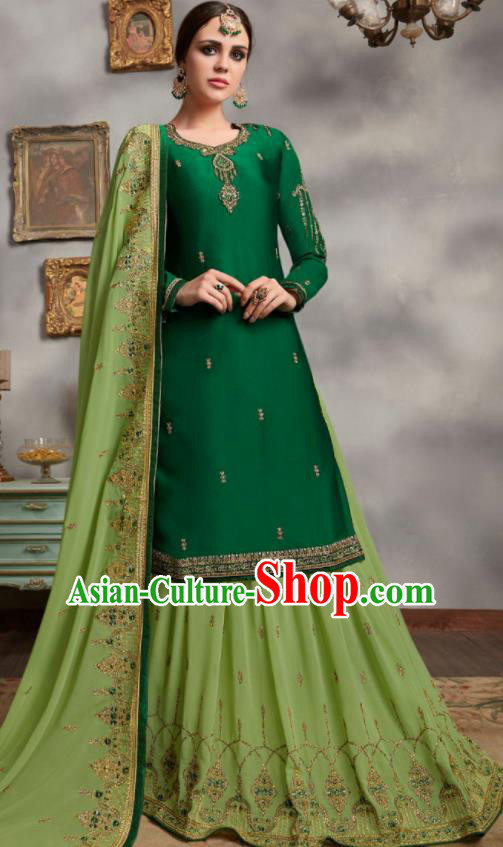 Asian Indian Punjabis Embroidered Green Blouse and Skirt India Traditional Lehenga Choli Costumes Complete Set for Women