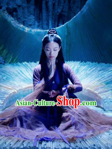 Chinese Drama Love and Destiny Ancient Nobility Lady Goddess Ling Xi Ni Ni Purple Replica Costumes and Headpiece for Women