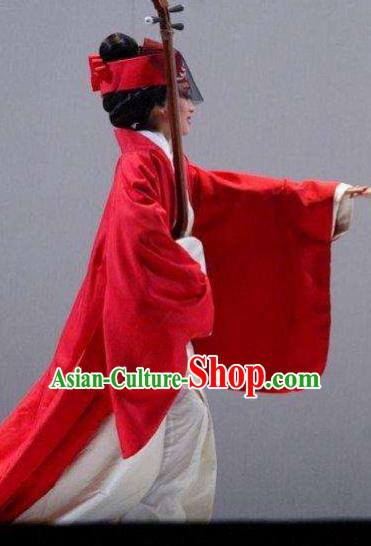 The Legend of Chunqin Shaoxing Opera Japan Geisha Red Kimono Dress Stage Performance Costume and Headpiece for Women