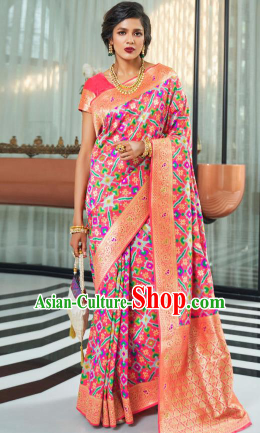 Asian Indian Court Rosy Silk Sari Dress India Traditional Festival Bollywood Costumes for Women