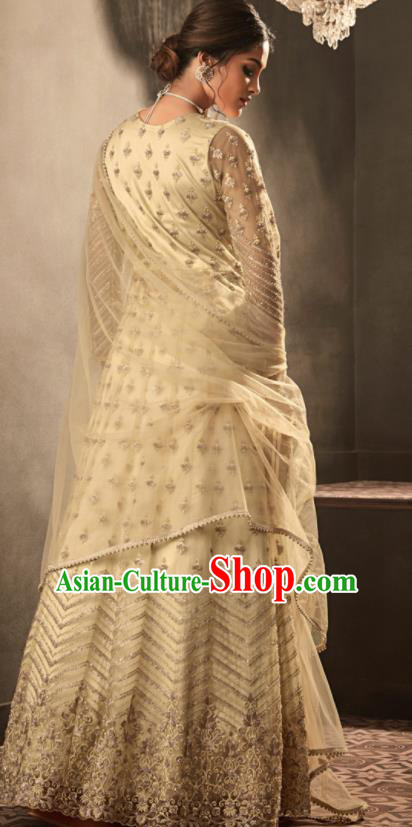 Asian Indian Festival Embroidered Lehenga Light Yellow Dress India Bollywood Traditional Court Costumes for Women