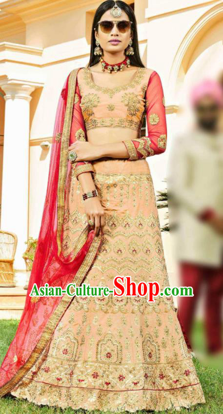 Asian Indian Bollywood Embroidered Pink Cotton Silk Dress India Traditional Festival Lehenga Court Costumes for Women