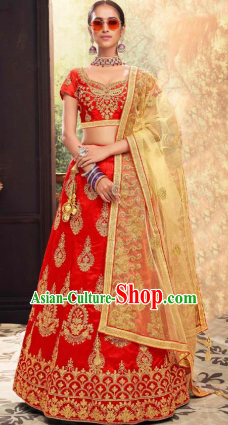 Asian Indian National Wedding Lehenga Red Embroidered Dress India Bollywood Traditional Costumes for Women