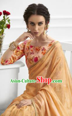 Light Orange Chiffon Asian Indian National Lehenga Sari Dress India Bollywood Traditional Costumes for Women