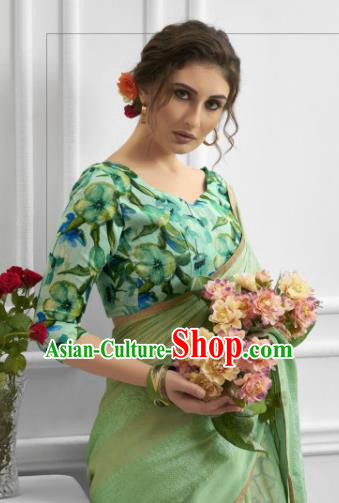 Light Green Chiffon Asian Indian National Lehenga Sari Dress India Bollywood Traditional Costumes for Women