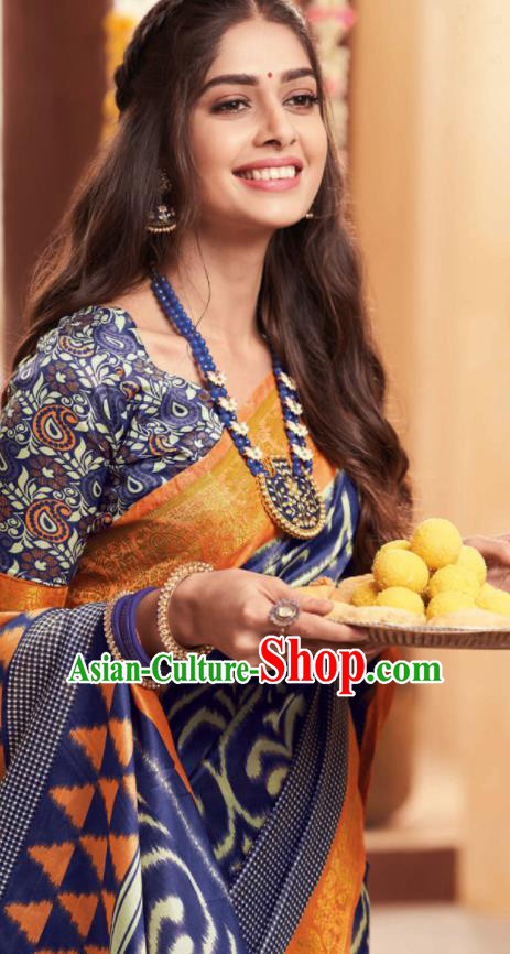 Royalblue Cotton Asian Indian National Lehenga Sari Dress India Bollywood Traditional Costumes for Women