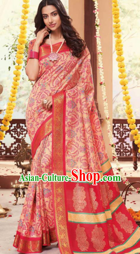 Pink Cotton Asian Indian National Lehenga Sari Dress India Bollywood Traditional Costumes for Women